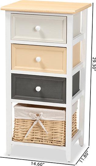 Wholesale Interiors Bedroom Organization - Adonis Mid-Century Modern Multi-Colored Wood 3-Drawer Storage Unit with Basket