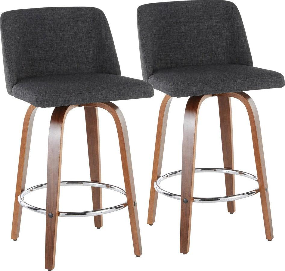 Lumisource Barstools - Toriano Mid-Century Counter Stool in Walnut & Charcoal Fabric - Set of 2
