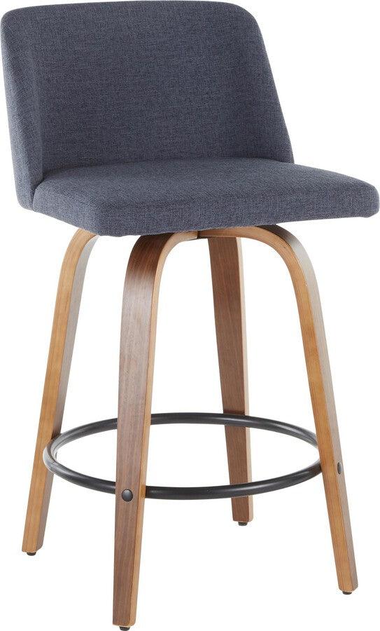 Lumisource Barstools - Toriano Modern Counter Stool in Walnut and Blue Fabric - (Set of 2)