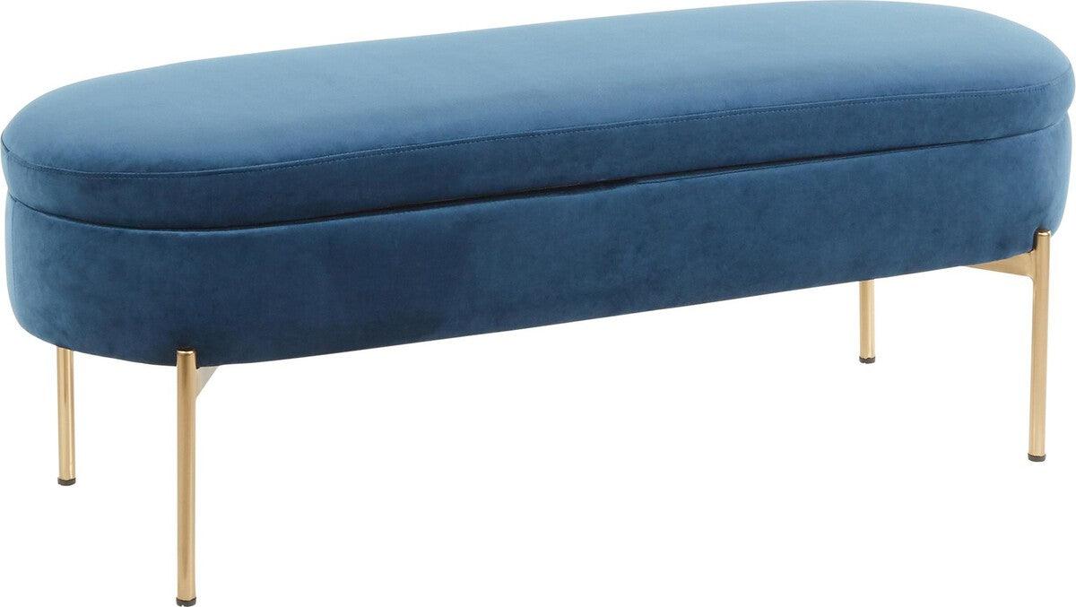 Lumisource Benches - Chloe Contemporary/Glam Storage Bench in Gold Metal and Blue Velvet