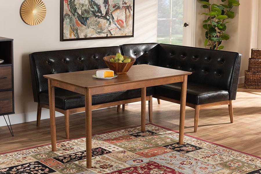 Wholesale Interiors Dining Sets - Arvid Mid-Century Modern Brown Faux Leather 3-Piece Wood Dining Nook Set