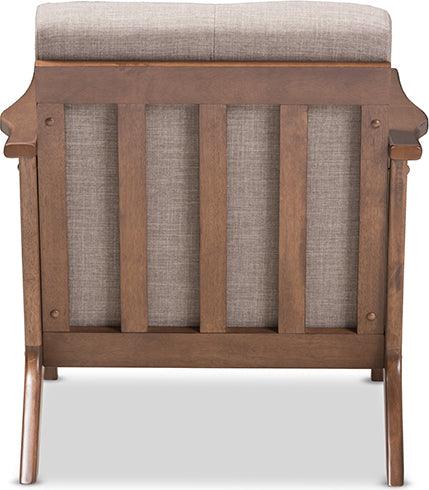 Wholesale Interiors Accent Chairs - Bianca Mid-Century Modern Walnut Wood Light Grey Fabric Tufted Lounge Chair