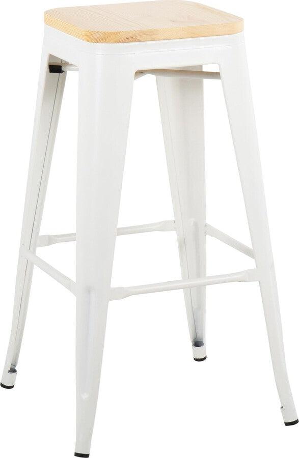 Lumisource Barstools - Oregon Barstool In White Steel & Natural Wood (Set of 2)