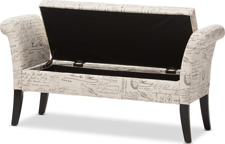 Wholesale Interiors Benches - Avignon Script-Patterned French Laundry Fabric Storage Ottoman Bench