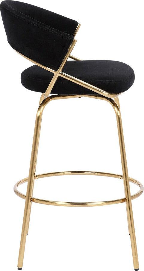 Lumisource Barstools - Jie Glam Fixed-Height Counter Stool In Gold Metal & Black Velvet (Set of 2)