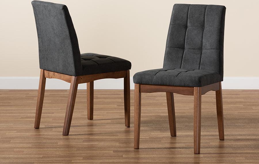 Wholesale Interiors Dining Chairs - Tara Mid-Century Modern Grey Fabric and Brown Finished Wood 2-Piece Dining Chair Set