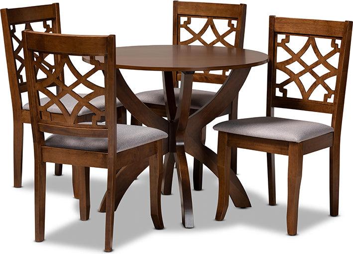 Wholesale Interiors Dining Sets - Sandra Grey Fabric Upholstered and Walnut Brown Finished Wood 5-Piece Dining Set