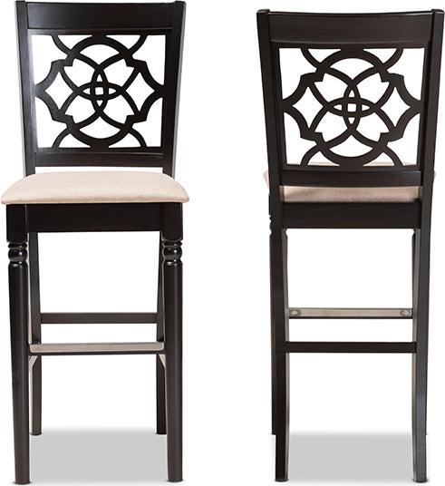 Wholesale Interiors Barstools - Alexandra Sand Fabric Upholstered and Espresso Brown Finished Wood 2-Piece Bar Stool Set