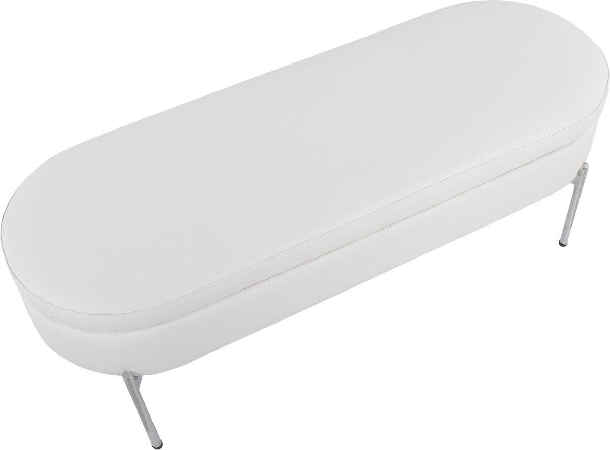 Lumisource Benches - Chloe Contemporary/Glam Storage Bench In Chrome Metal & White Faux Leather