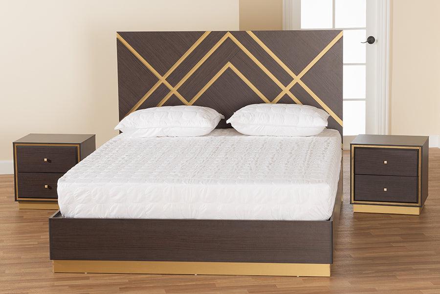 Wholesale Interiors Bedroom Sets - Arcelia Two-Tone Dark Brown and Gold Finished Wood Queen Size 3-Piece Bedroom Set