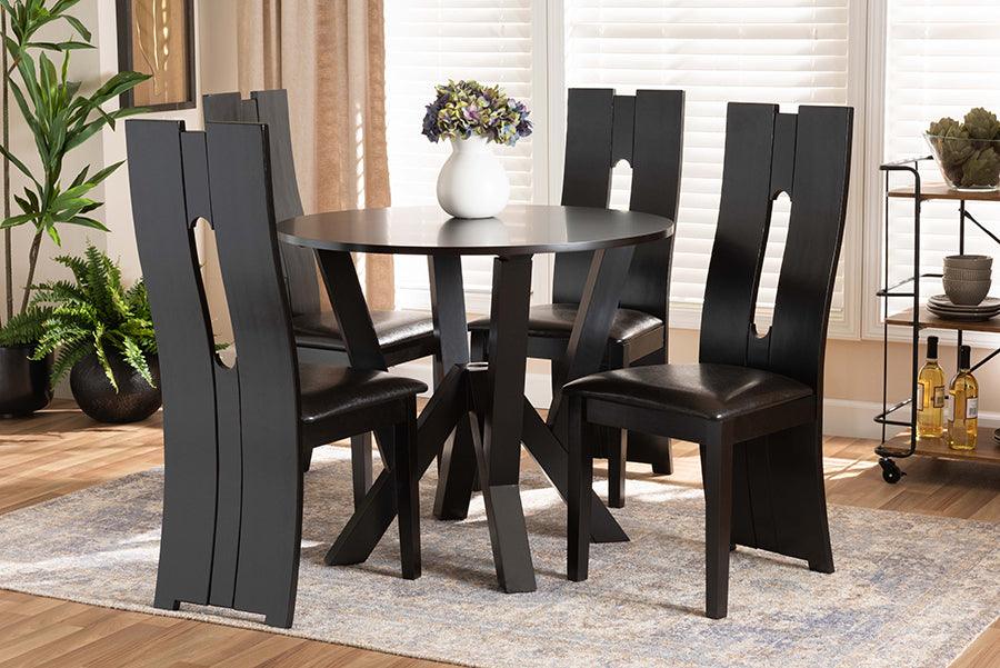 Wholesale Interiors Dining Sets - Senan Dark Brown Faux Leather Upholstered and Dark Brown Finished Wood 5-Piece Dining Set