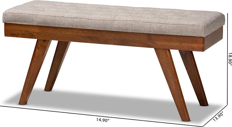 Wholesale Interiors Benches - Alona Mid-Century Modern Light Grey Fabric Upholstered Wood Dining Bench