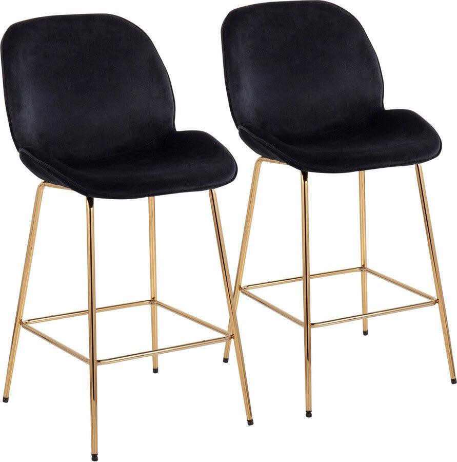 Lumisource Barstools - Diva /Glam Counter Stool In Gold Steel & Black Velvet (Set of 2)