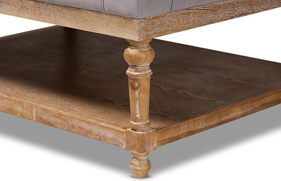 Wholesale Interiors Ottomans & Stools - Lindsey Modern and Rustic Grey Linen Fabric and Greywashed Wood Cocktail Ottoman