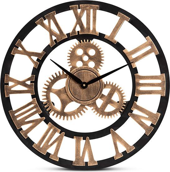 Wholesale Interiors Clocks - Randolph Industrial Black and Brown Finished Wood Wall Clock