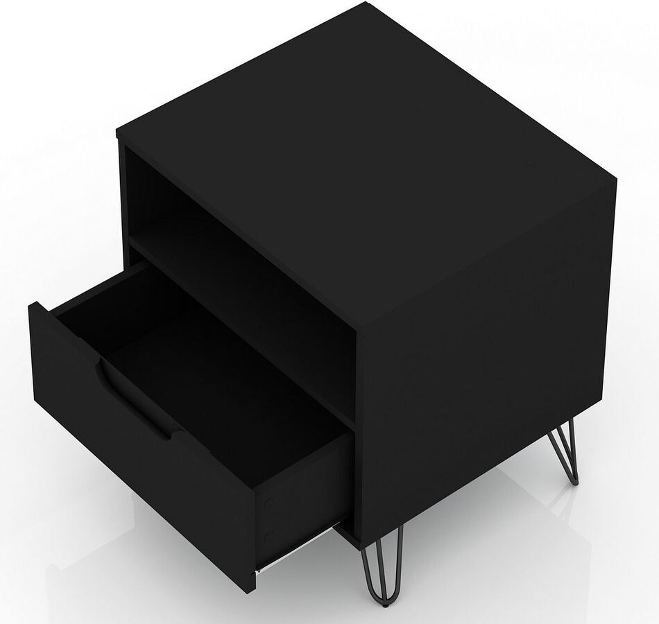 Manhattan Comfort Nightstands & Side Tables - Rockefeller 1.0 Mid-Century- Modern Nightstand with 1-Drawer in Black
