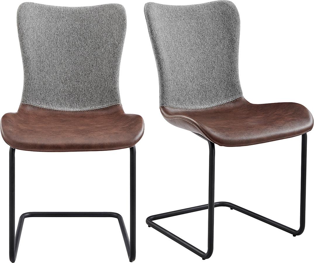 Euro Style Dining Chairs - Juni Side Chair in Gray Fabric and Light Brown Leatherette with Matte Black Base - Set of 2