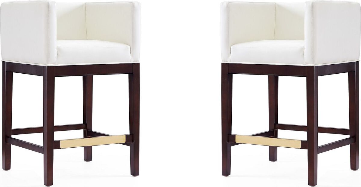 Manhattan Comfort Barstools - Kingsley Counter Stool in Ivory and Dark Walnut (Set of 2)