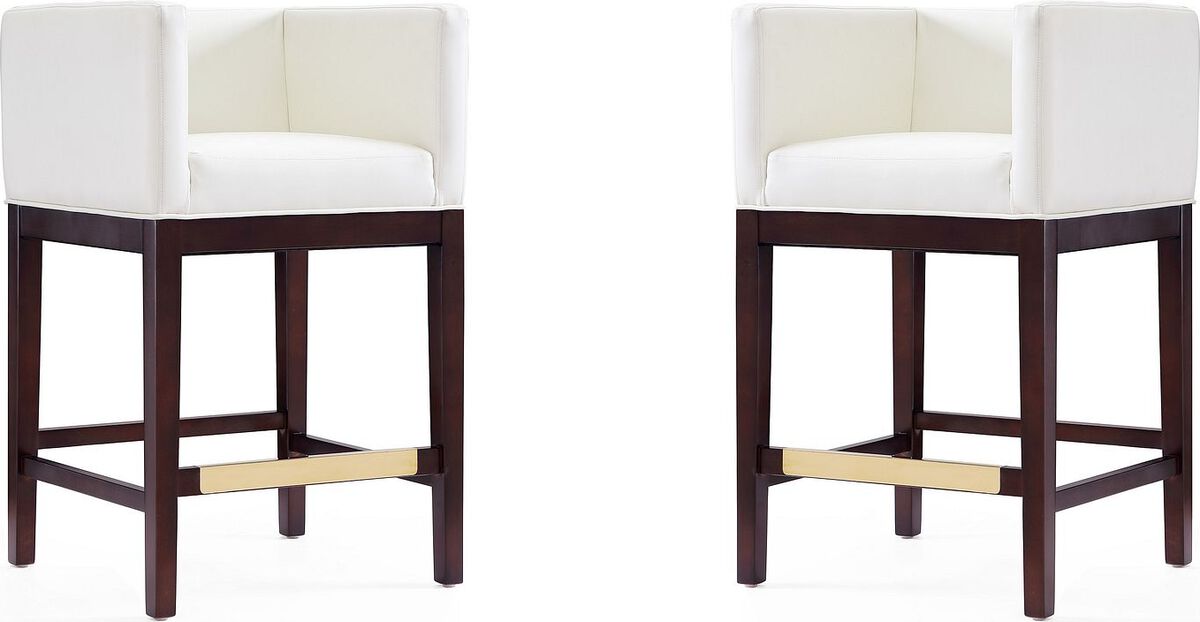 Manhattan Comfort Barstools - Kingsley Counter Stool in Ivory and Dark Walnut (Set of 2)