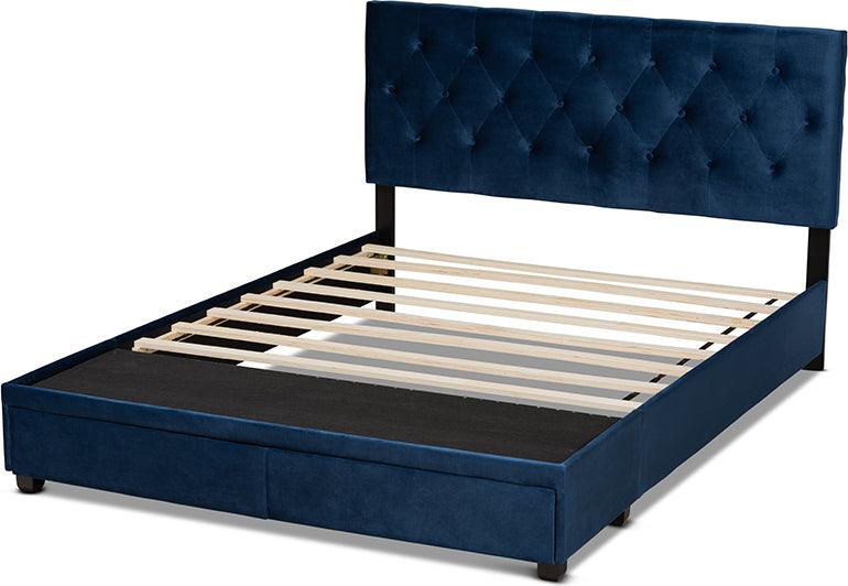 Wholesale Interiors Beds - Caronia Queen Storage Bed Navy Blue & Black