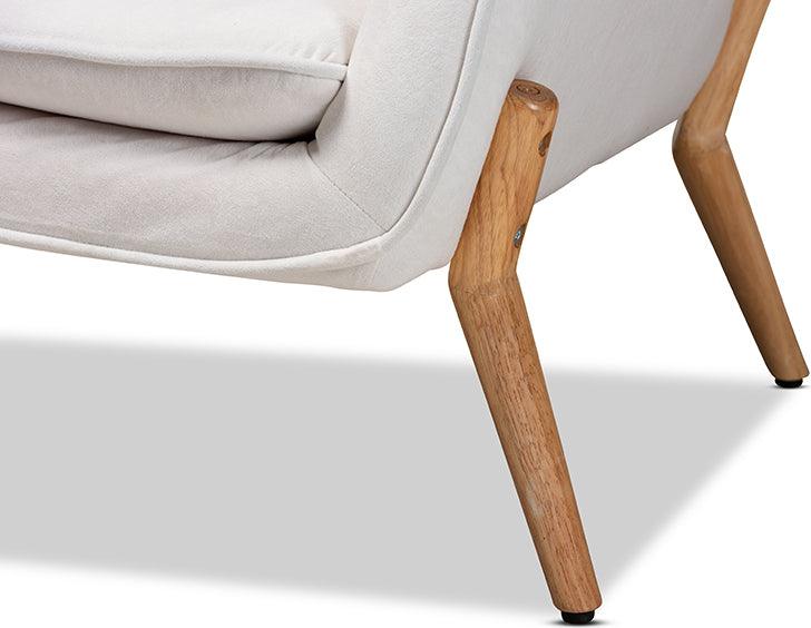 Wholesale Interiors Accent Chairs - Valentina Beige Velvet Fabric Upholstered and Natural Wood Finished Armchair