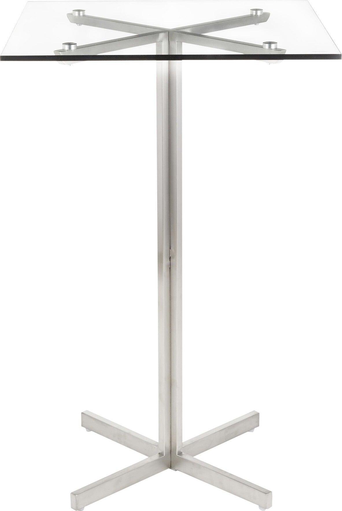 Lumisource Bar Tables - Fuji Contemporary Square Bar Table in Stainless Steel with Clear Glass Top