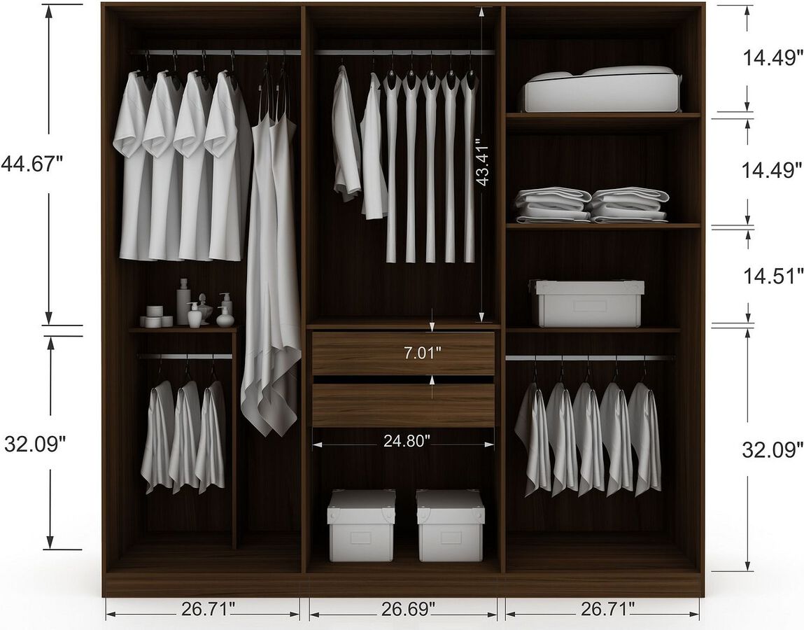 Manhattan Comfort Cabinets & Wardrobes - Gramercy Modern Freestanding Wardrobe Armoire Closet in Brown