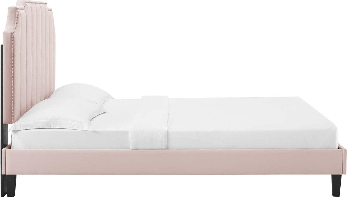 Modway Beds - Colette Full Performance Velvet Platform Bed Pink