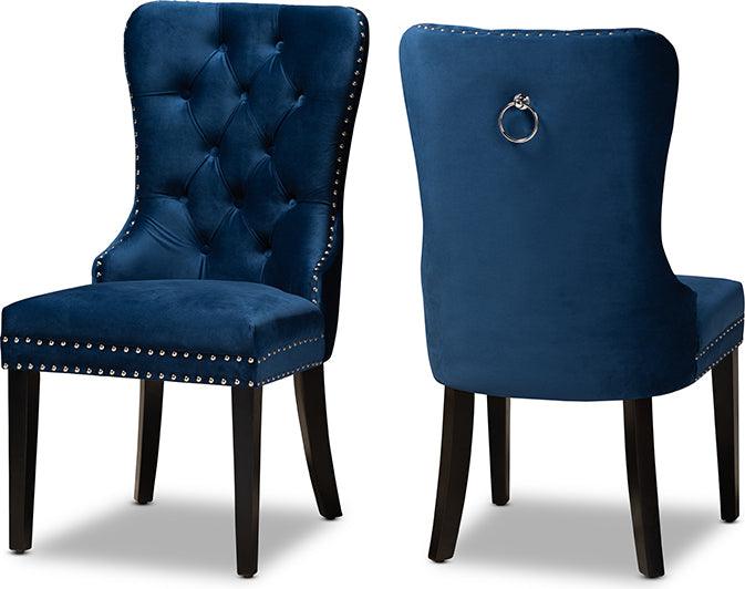 Wholesale Interiors Dining Chairs - Remy Navy Blue Velvet Fabric Upholstered Espresso Finished 2-Piece Wood Dining Chair Set Set