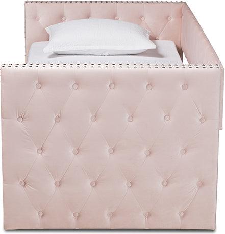 Wholesale Interiors Daybeds - Larkin Pink Velvet Fabric Upholstered Twin Size Daybed with Trundle