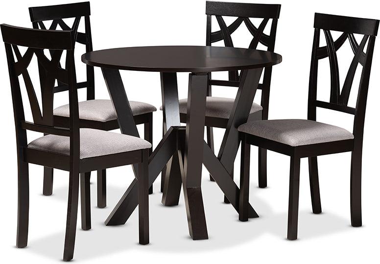 Wholesale Interiors Dining Sets - Branca Contemporary Grey Fabric and Dark Brown Finished Wood 5-Piece Dining Set