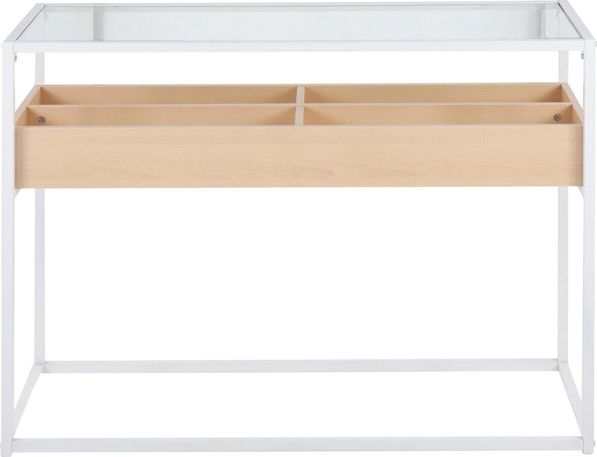 Lumisource Consoles - Display Contemporary Console Table In White Metal, Natural Wood, & Clear Glass