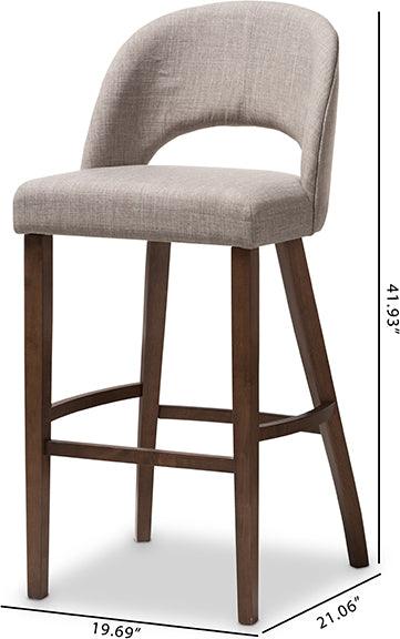 Wholesale Interiors Barstools - Melrose Mid-Century Modern Grey Fabric Upholstered Walnut Wood Bar Stool (Set of 2)