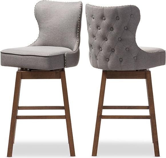 Wholesale Interiors Barstools - Gradisca Button-Tufted Upholstered Swivel Barstool Grey & Walnut Brown (Set of 2)