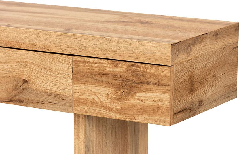 Wholesale Interiors Consoles - Otis Oak Brown Finished Wood 3-Drawer Console Table