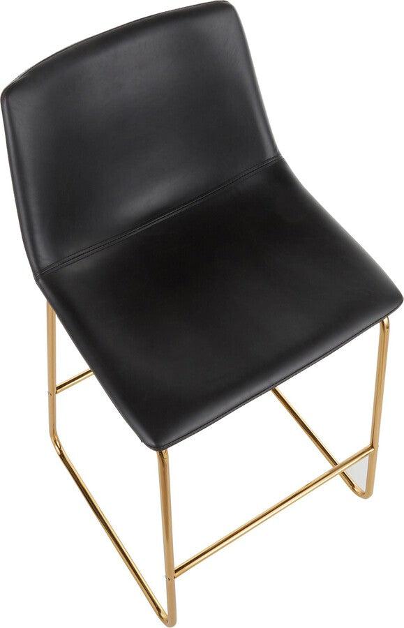 Lumisource Barstools - Duke Contemporary Counter Stool in Gold Metal and Black Faux Leather - Set of 2