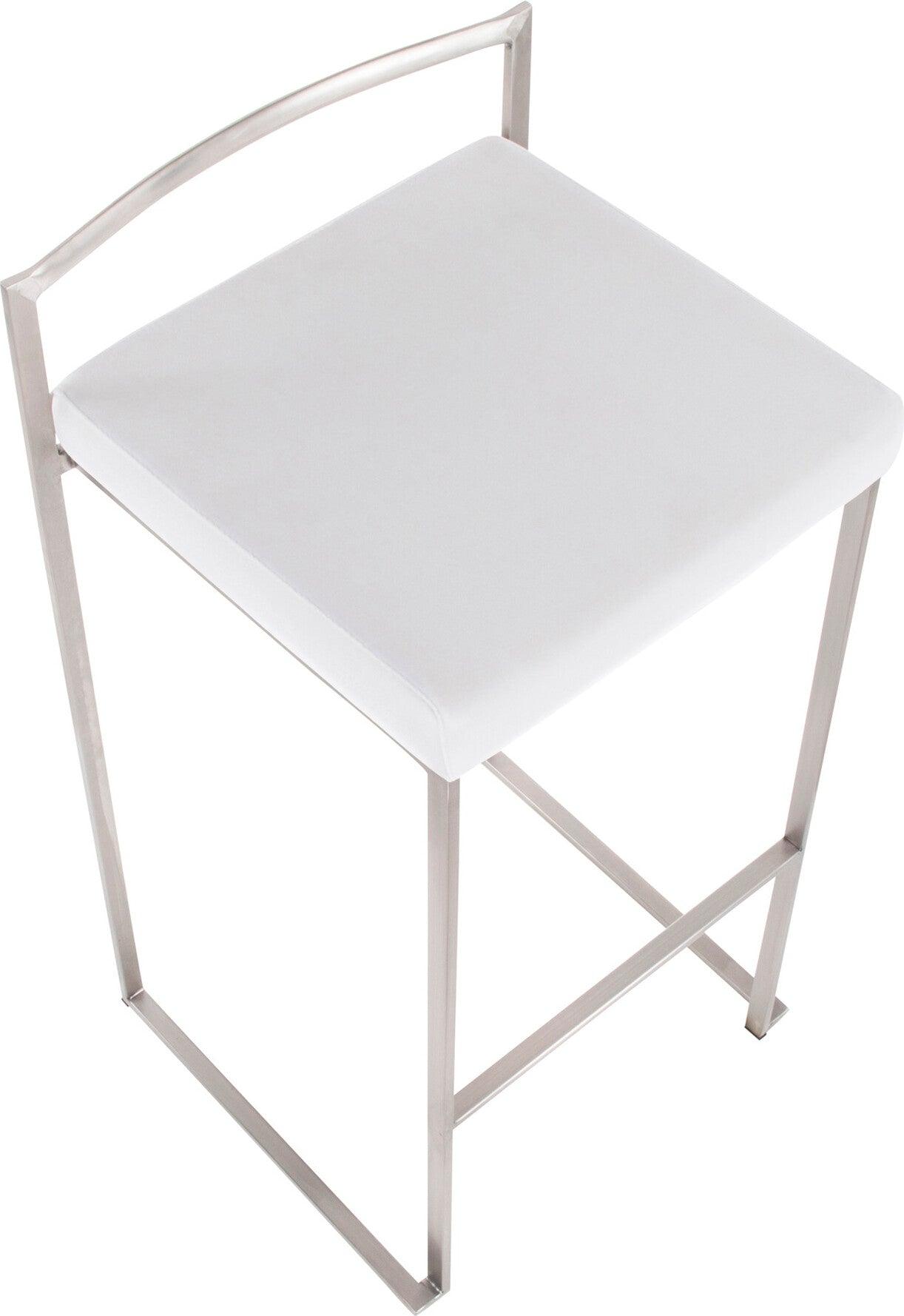 Lumisource Barstools - Fuji Stacker Barstool Brushed & White (Set of 2)