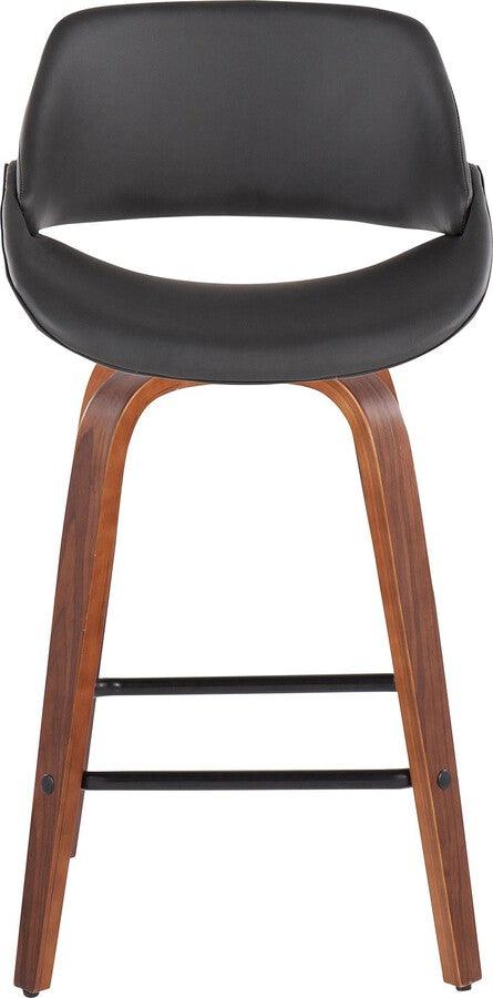 Lumisource Barstools - Fabrico Fixed-Height Counter Stool In Walnut Wood With Square Black Footrest & Grey (Set of 2)