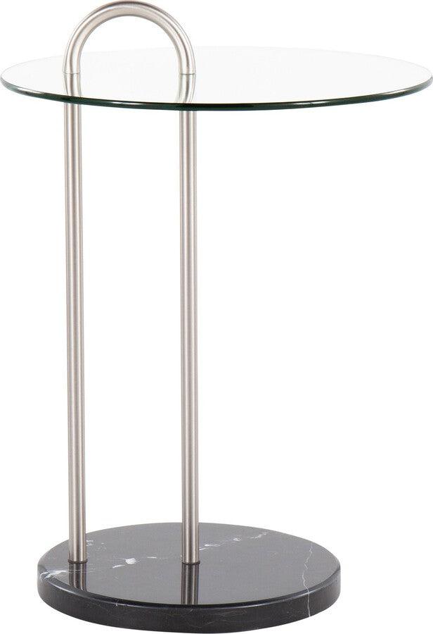 Lumisource Side & End Tables - Claire Contemporary/Glam Side Table In Black Marble & Brushed Nickel With Clear Glass Top