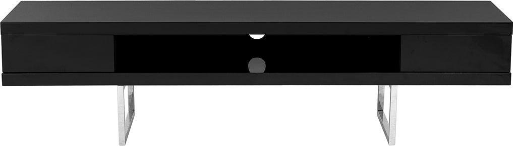 Euro Style TV & Media Units - Miranda TV Stand in High Gloss Black with Brushed Stainless Steel Base