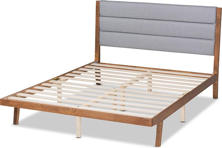 Wholesale Interiors Beds - Jarlan Modern and Contemporary Grey Fabric and Brown Wood Full Size Platform Bed