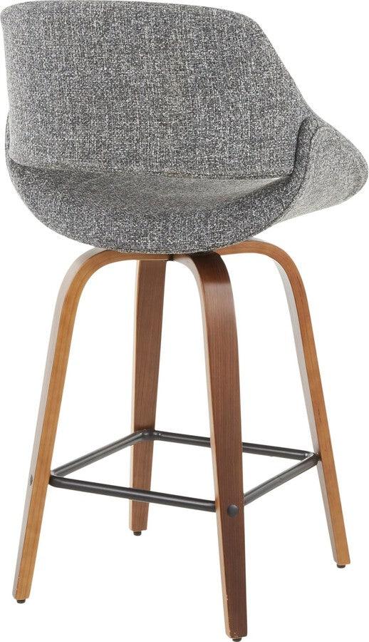 Lumisource Barstools - Fabrico Mid-Century Modern Counter Stool in Walnut and Grey Noise Fabric - Set of 2