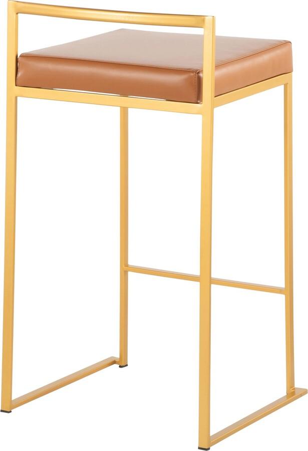 Lumisource Barstools - Fuji Contemporary Stackable Counter Stool in Gold with Camel Faux Leather Cushion - Set of 2