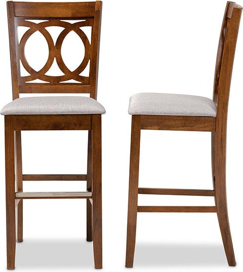 Wholesale Interiors Barstools - Carson Modern and Contemporary Grey Fabric Upholstered and Walnut Brown Finished Wood