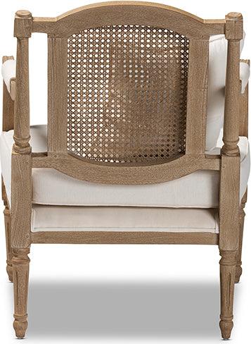 Wholesale Interiors Accent Chairs - Clemence French Provincial Ivory Fabric Upholstered Whitewashed Wood Armchair