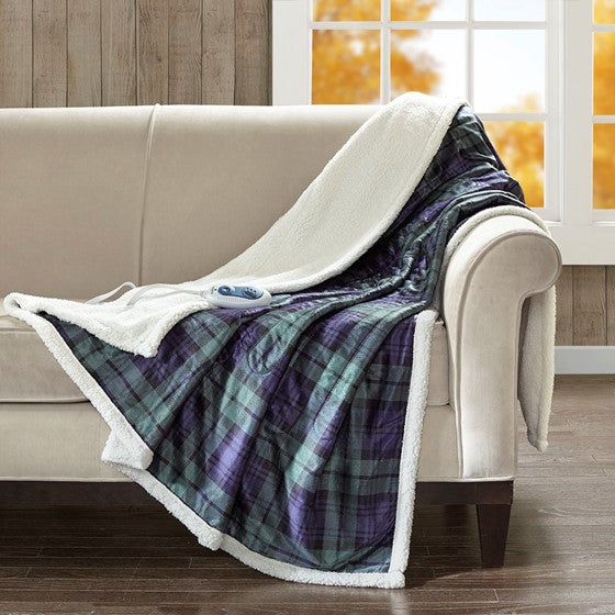 Olliix.com Heated Blankets - Oversized Mink to Berber Heated Throw Blue/Green