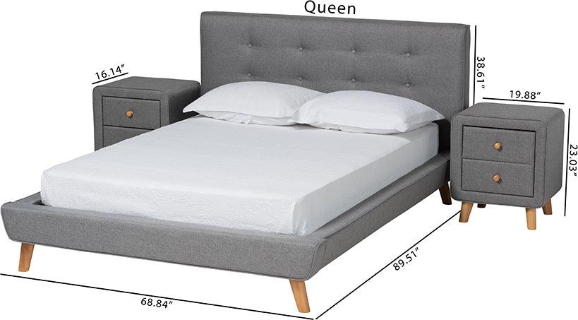 Wholesale Interiors Bedroom Sets - Jonesy Grey Fabric Upholstered Queen Size 3-Piece Bedroom Set