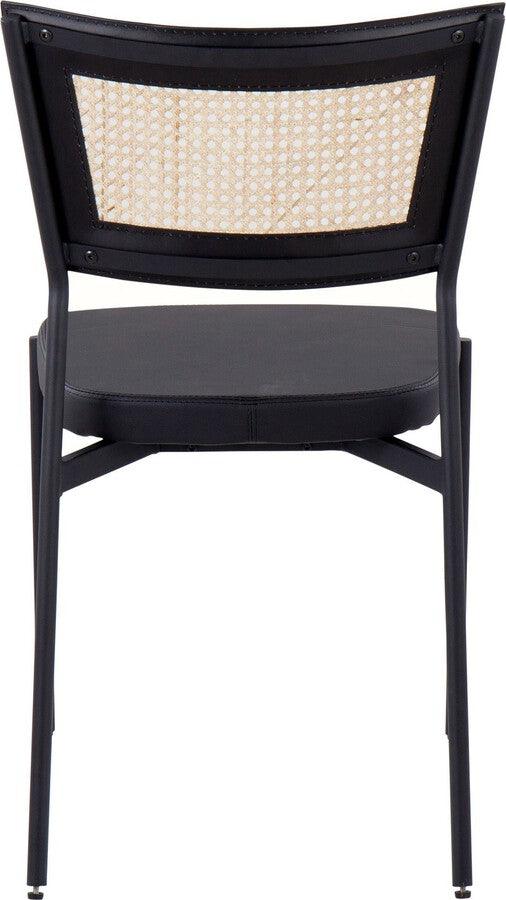 Lumisource Dining Chairs - Rattan Tania Contemporary Dining Chair In Black Metal, Black Faux Leather, & Rattan Back (Set of 2)
