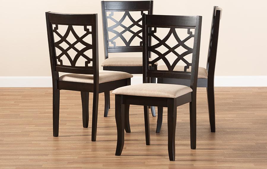 Wholesale Interiors Dining Chairs - Mael Contemporary Fabric Upholstered Brown Finished Wood Dining Chair Set of 4