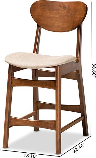Wholesale Interiors Barstools - Katya Mid-Century Modern Sand Fabric and Brown Wood 2-Piece Counter Stool Set